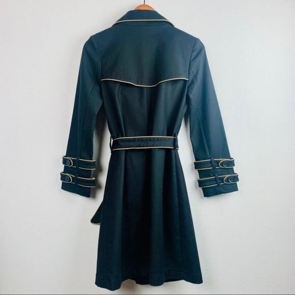 Marciano Luxury Gold Piped Black Trench Dress Coat - Picture 4 of 15
